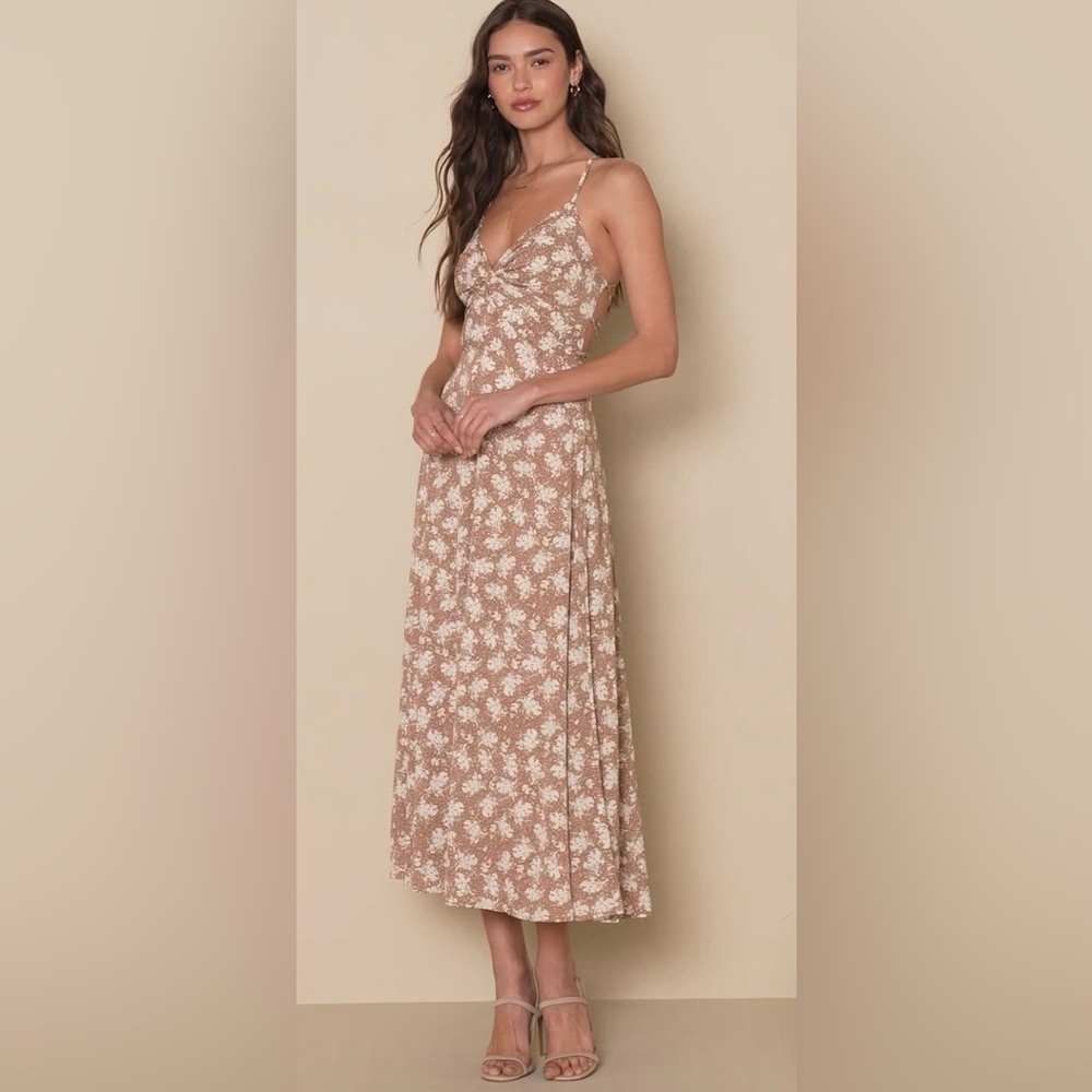 Lulus brown floral print strappy dress